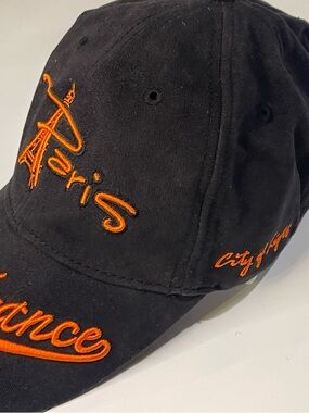 monaco Black Cap with Orange Paris Embroidery